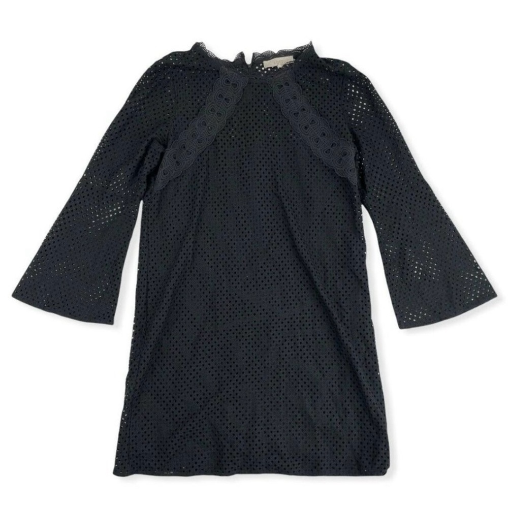 LOFT  Black Eyelet Lined Dress with Bell sleeves.